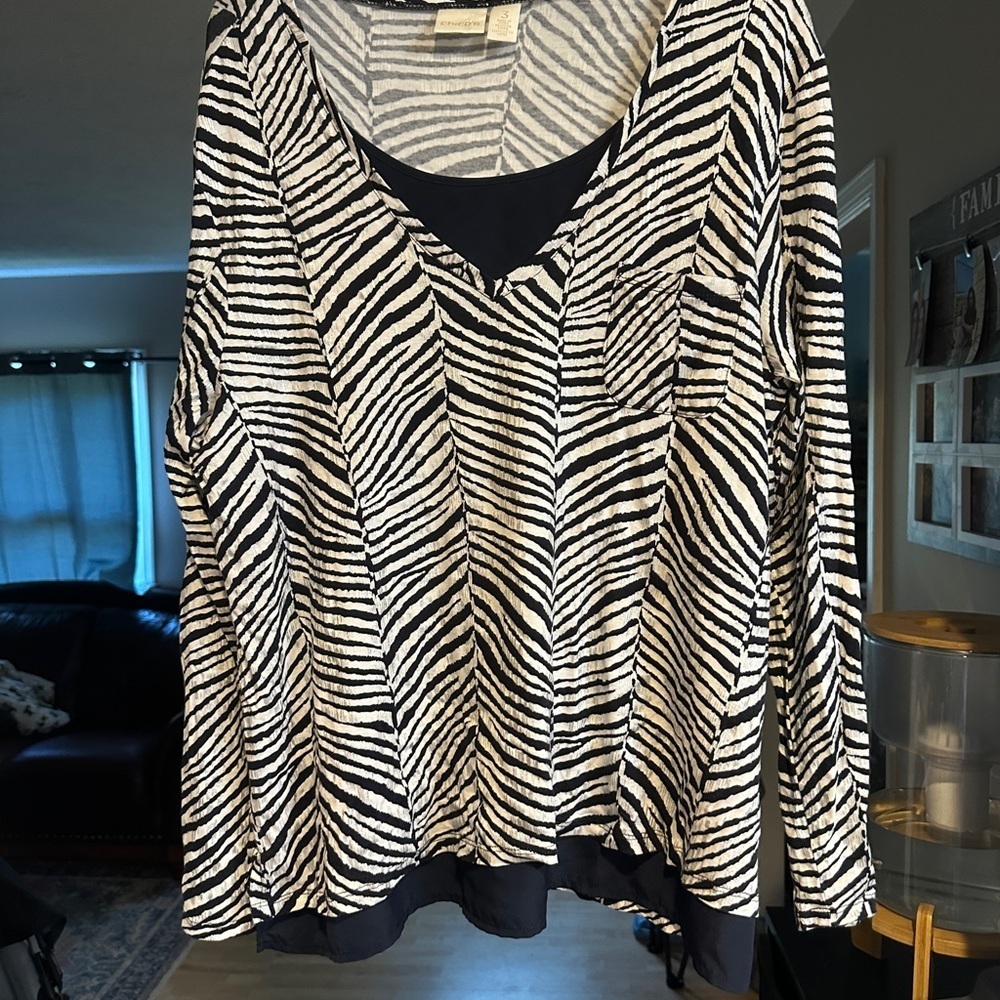 Chico's Zebra Stripe V-Neck Blouse